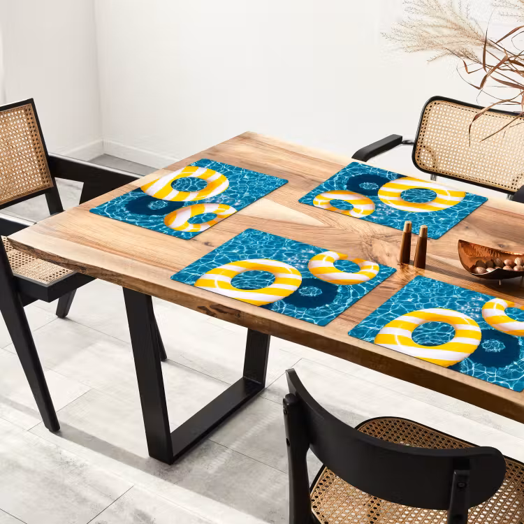 Zwembad - Zwembanden - Zomer - Geel - Blauw Placemat vinyl groot -zzsfeer4_Kitchenyeah-website