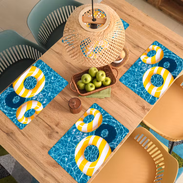 Zwembad - Zwembanden - Zomer - Geel - Blauw Placemat vinyl groot -zzsfeer5_Kitchenyeah-website