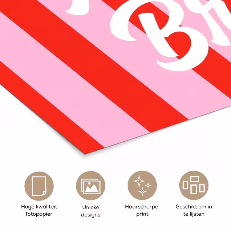 A Little Break - Strepen - Rood - Roze poster papier klein -closeup_NL