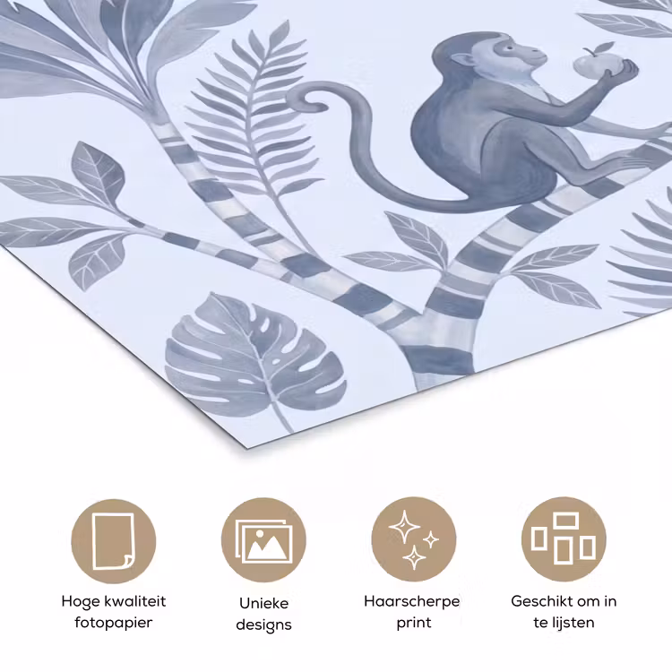 Aap - Boom - Bladeren - Jungle - Illustratie poster papier klein -closeup_NL