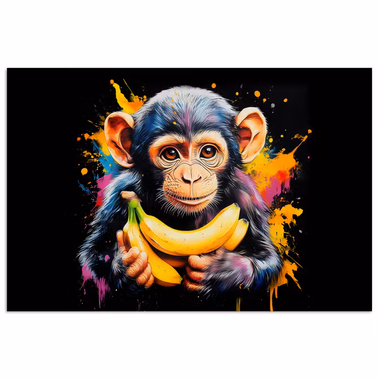 Aap - Graffiti - Kleurrijk - Bananen - Modern poster papier klein -3d