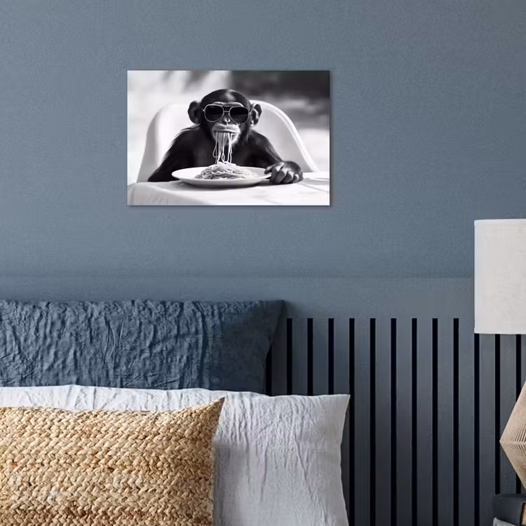 Aap - Spaghetti - Zonnebril - Zwart wit - Cool - Dier poster papier klein -sfeer2