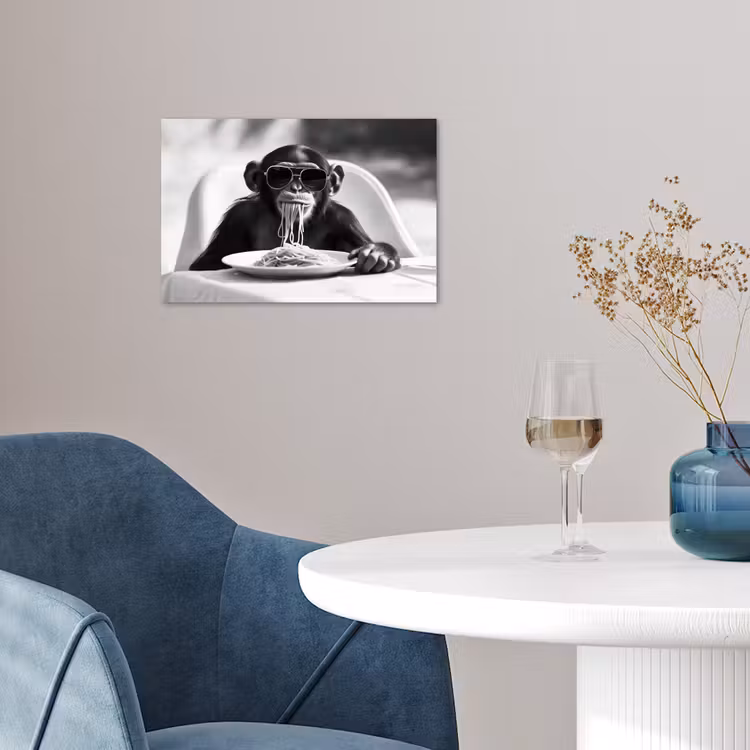 Aap - Spaghetti - Zonnebril - Zwart wit - Cool - Dier poster papier klein -sfeer3