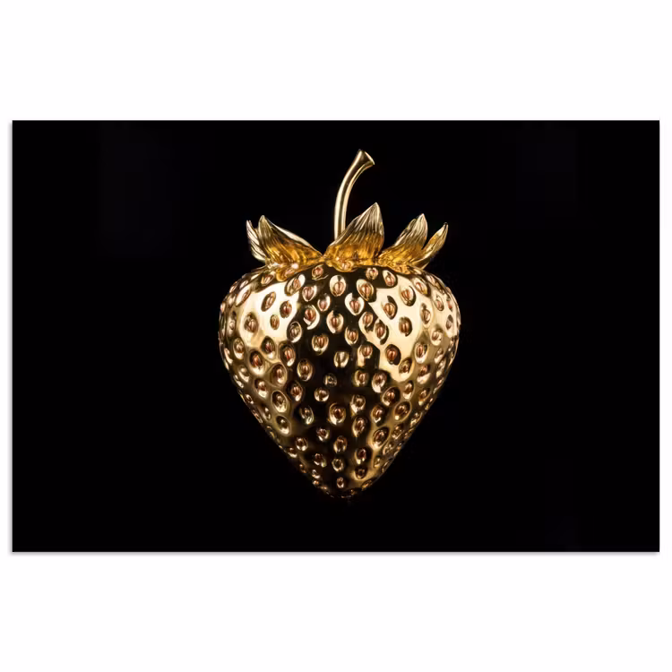 Aardbei - Goud - Zwart - Chrome poster papier klein -3d