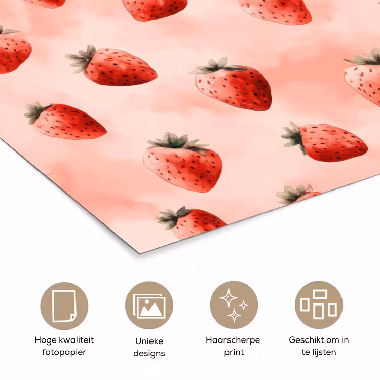 Aardbei - Patroon - Roze poster papier klein 62 -closeup_NL