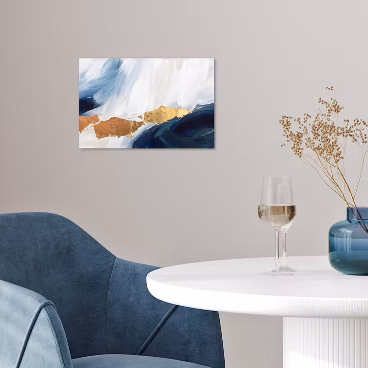 Abstract - Acryl - Blauw - Goud - Elegant poster papier klein -sfeer3