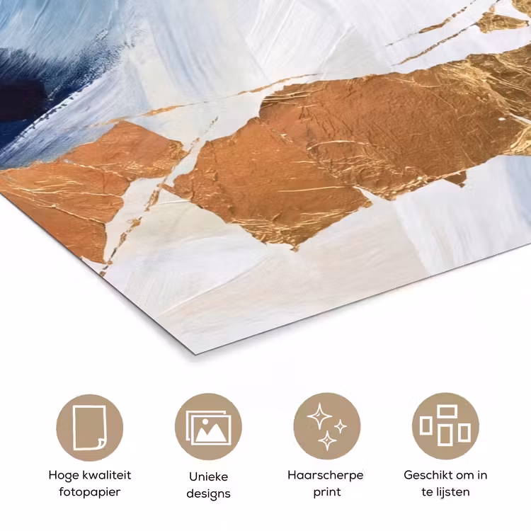 Abstract - Acryl - Blauw - Goud - Elegant poster papier klein -closeup_NL