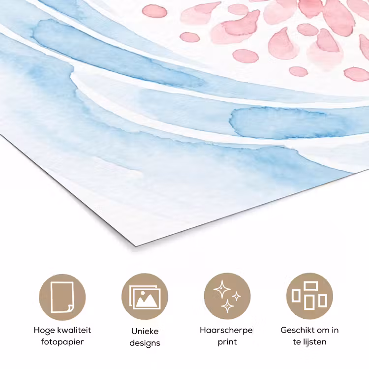 Abstract - Bloemvorm - Aquarel - Roze - Blauw poster papier klein -closeup_NL