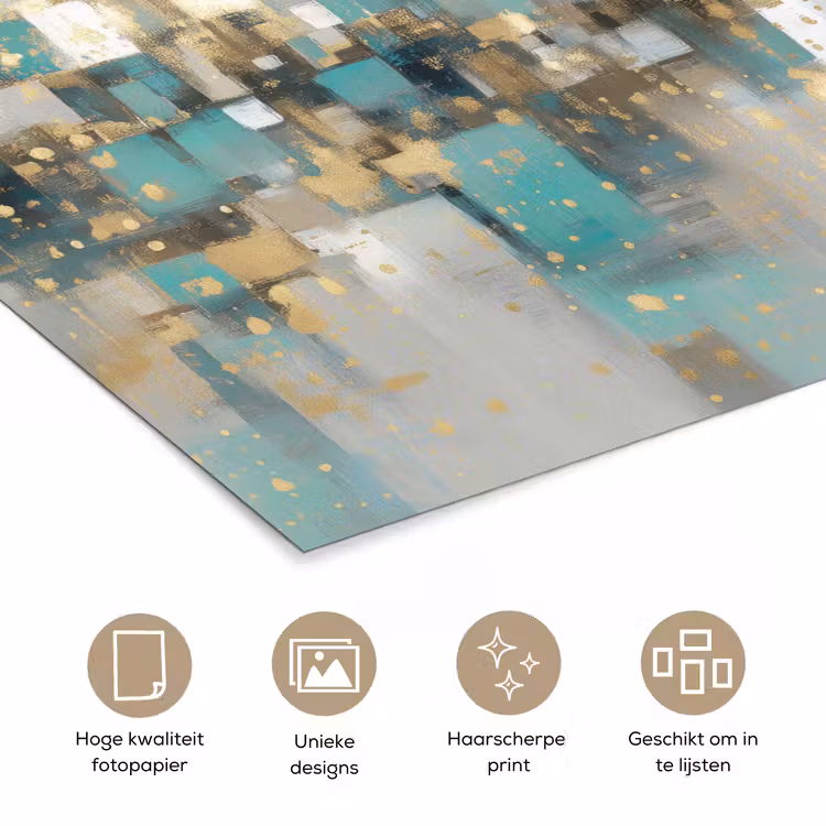 Abstract - Blokken - Goud - Skyline poster papier klein -closeup_NL