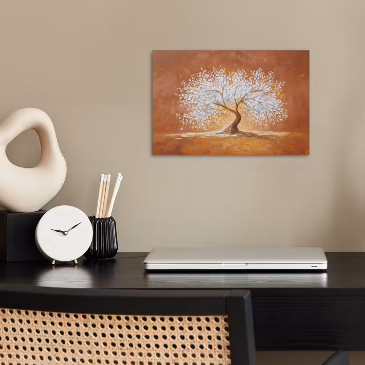 Abstract - Boom - Wit - Bladeren poster papier klein -sfeer1