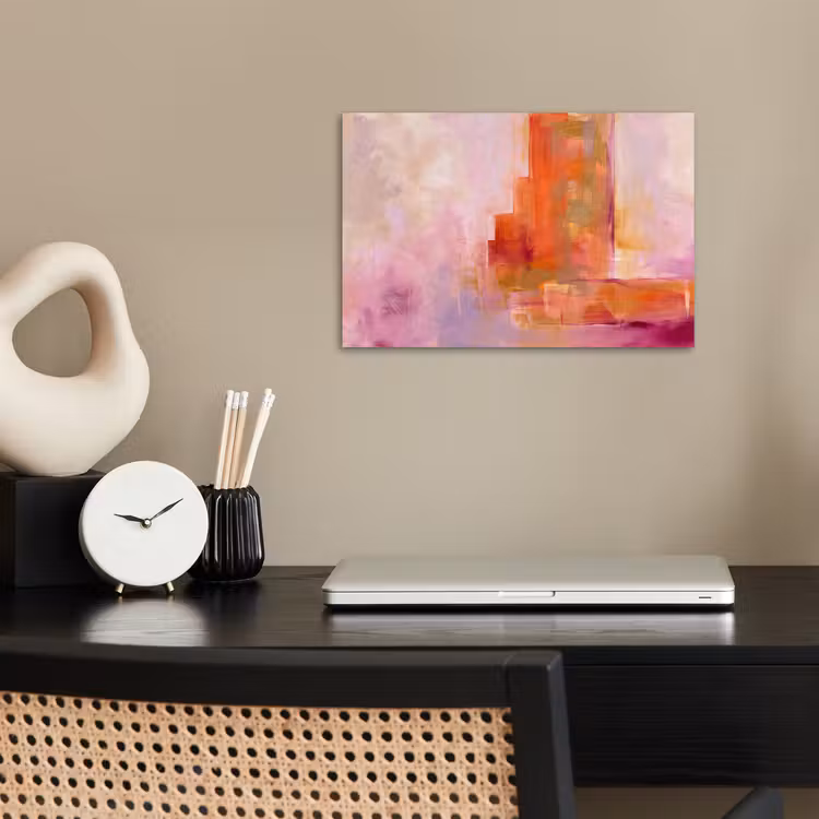 Abstract - Borstelstreken - Kunst - Paars - Goud poster papier klein -sfeer1