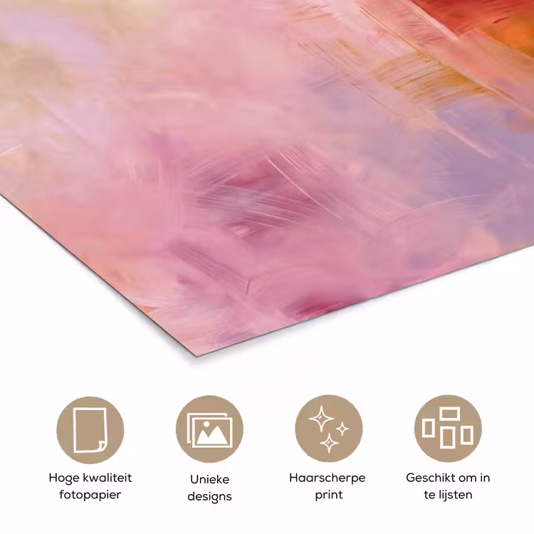Abstract - Borstelstreken - Kunst - Paars - Goud poster papier klein -closeup_NL