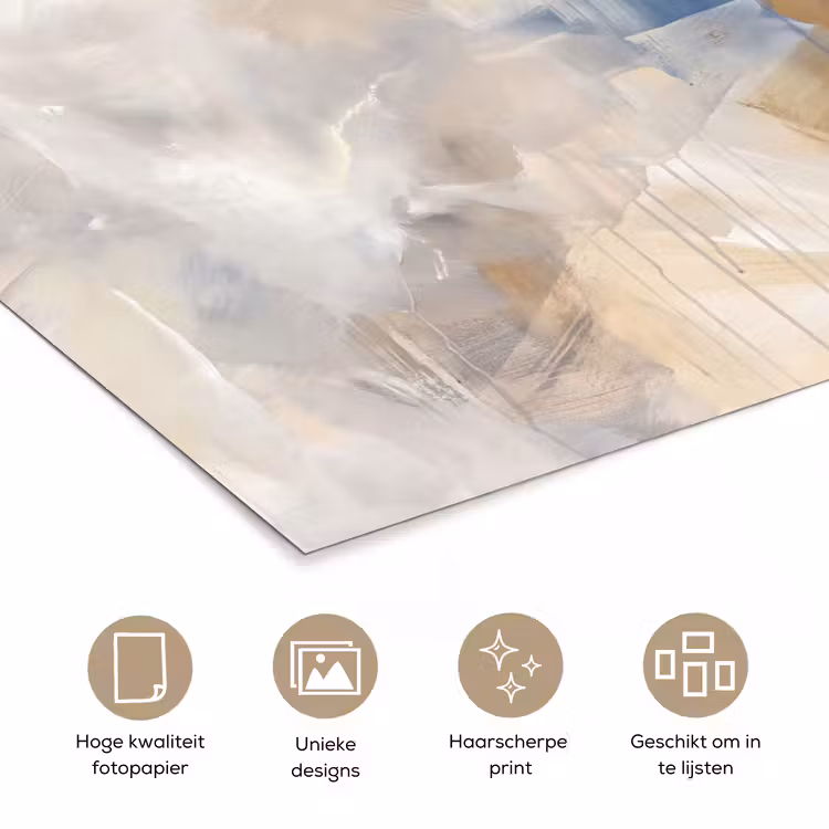 Abstract - Borstelstreken - Modern - Beige - Kunst poster papier klein -closeup_NL