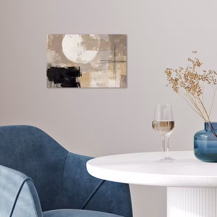 Abstract - Cirkel - Modern - Beige - Zwart - Minimalistisch poster papier klein -sfeer3