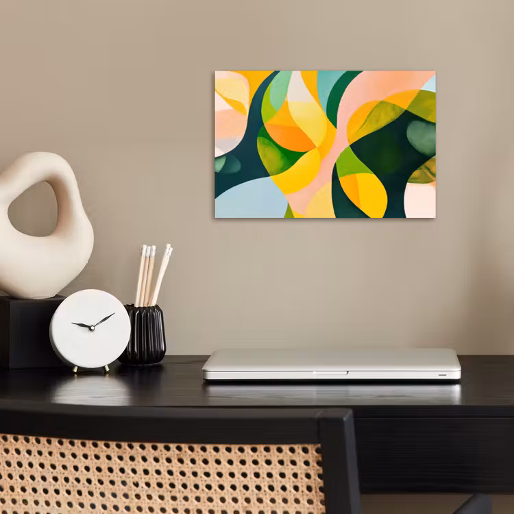 Abstract - Geel - Roze - Groen poster papier klein -sfeer1