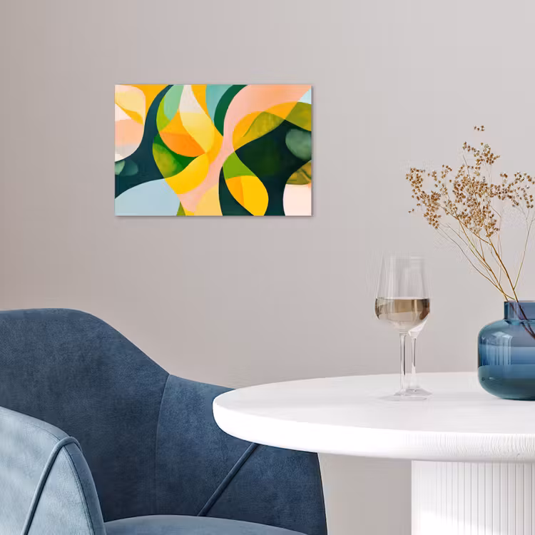 Abstract - Geel - Roze - Groen poster papier klein -sfeer3