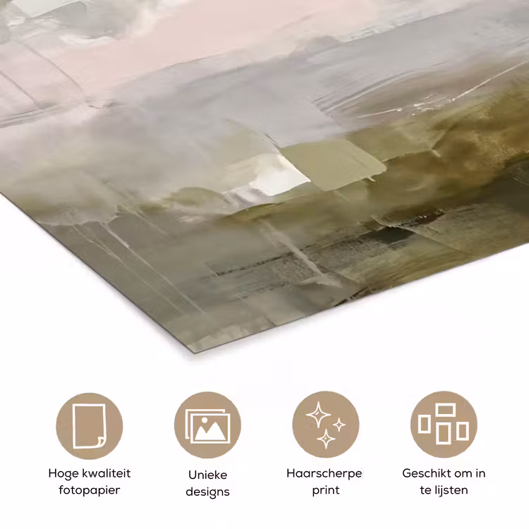 Abstract - Gelaagd - Kunst - Modern - Grijs-Groen poster papier klein -closeup_NL