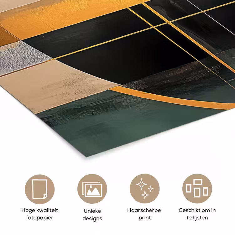 Abstract - Goud - Brons - Groen - Vormen - Modern poster papier klein -closeup_NL