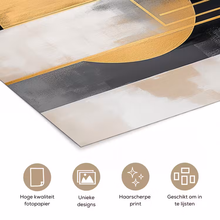 Abstract - Goud - Zilver - Vormen - Aesthetic - Modern poster papier klein -closeup_NL