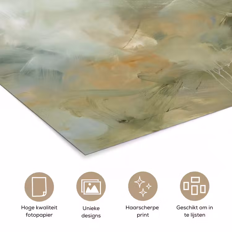 Abstract - Groen - Beige - Modern - Kunst poster papier klein -closeup_NL