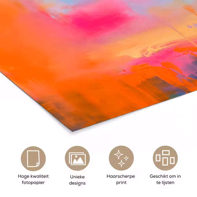 Abstract - Kleurvlakken - Modern - Oranje - Blauw poster papier klein -closeup_NL