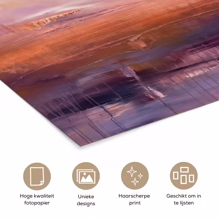 Abstract - Landschap - Modern - Paars - Oranje poster papier klein -closeup_NL