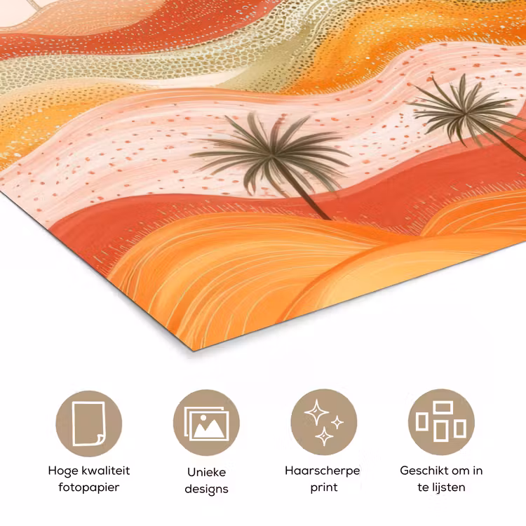 Abstract landschap - Palmbomen - Kleurrijk poster papier klein -closeup_NL