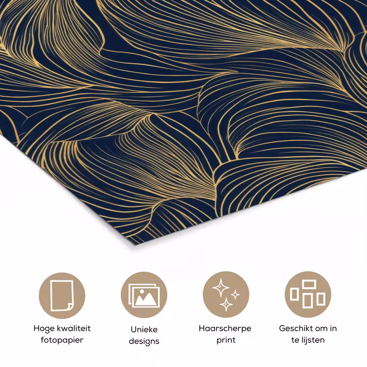 Abstract - Lijnen - Blauw - Goud poster papier klein 62 -closeup_NL