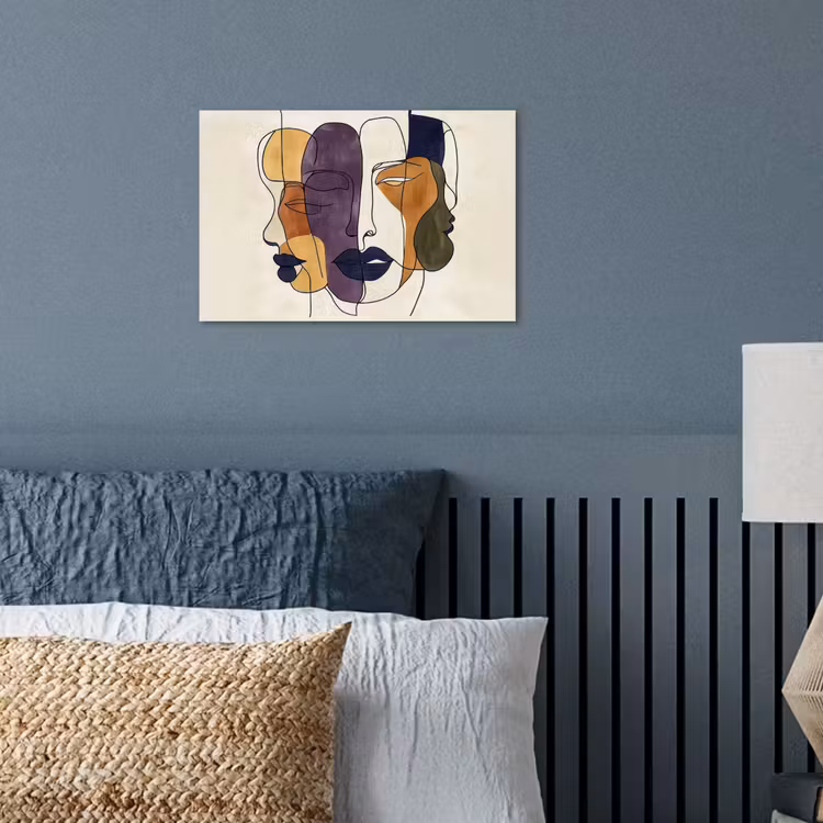 Abstract - Overlappende gezichten - Paars - Donkergroen poster papier klein -sfeer2