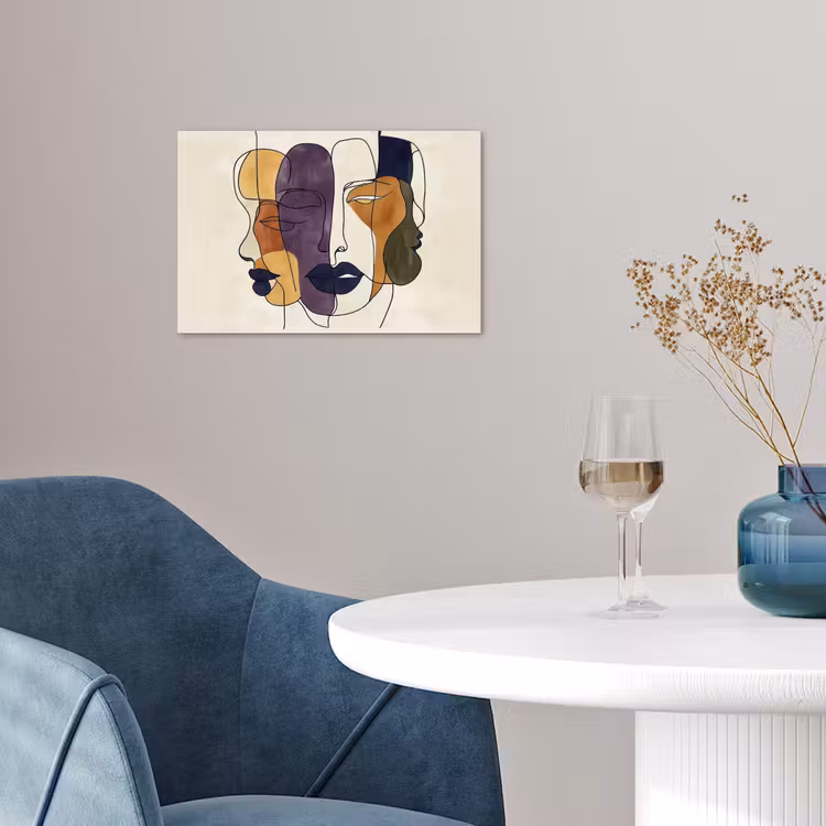 Abstract - Overlappende gezichten - Paars - Donkergroen poster papier klein -sfeer3