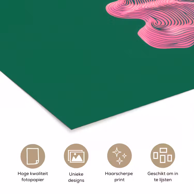 Abstract - Pink - Lijnen - Groen poster papier klein -closeup_NL