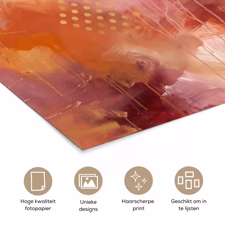 Abstract - Rood - Goud - Modern - Kunst poster papier klein -closeup_NL
