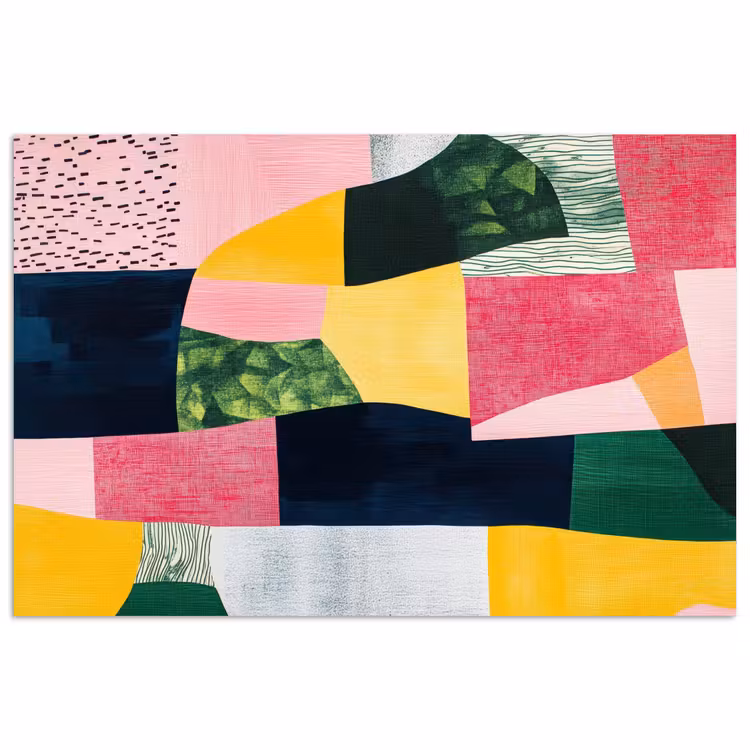 Abstract - Roze - Lappen - Vormen - Geel poster papier klein -3d