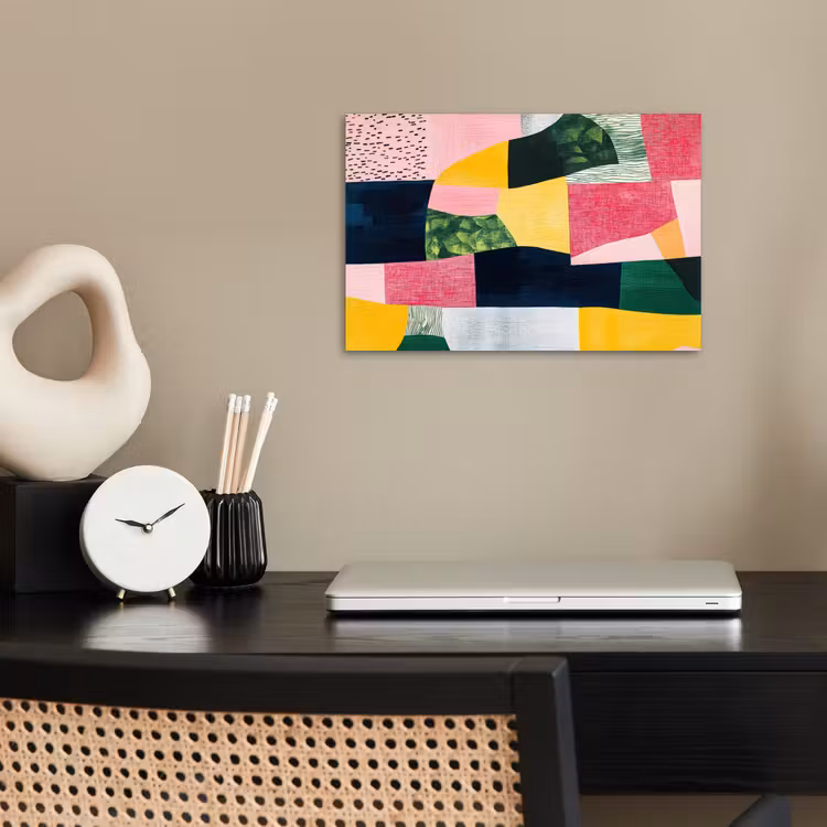Abstract - Roze - Lappen - Vormen - Geel poster papier klein -sfeer1