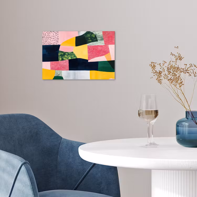 Abstract - Roze - Lappen - Vormen - Geel poster papier klein -sfeer3