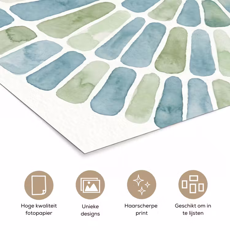 Abstract - Spiraal - Patroon - Modern - Blauw-Groen poster papier klein -closeup_NL