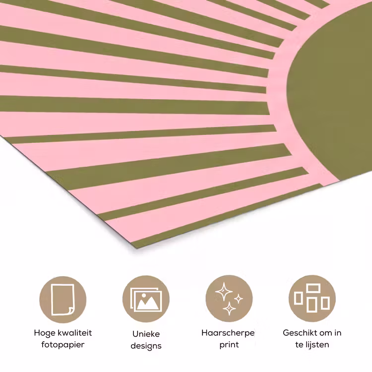 Abstract - Stralen - Grafisch - Roze - Groen poster papier klein -closeup_NL