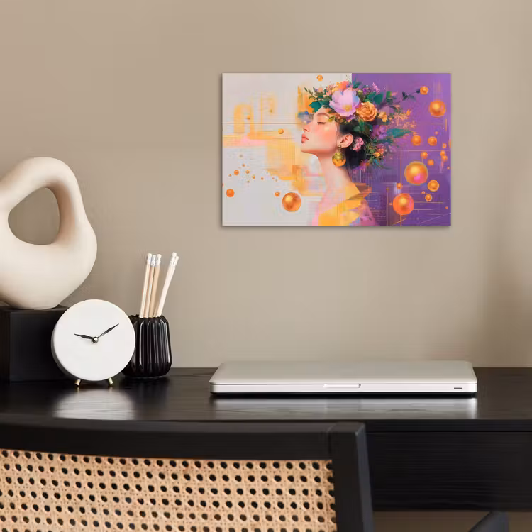 Abstract - Vrouw - Bloemenkroon - Goud poster papier klein -sfeer1