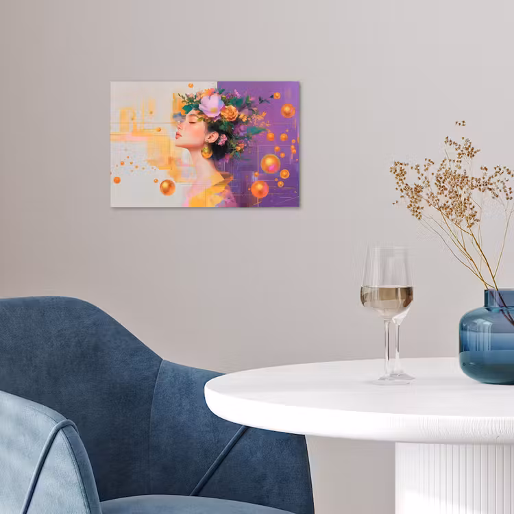 Abstract - Vrouw - Bloemenkroon - Goud poster papier klein -sfeer3