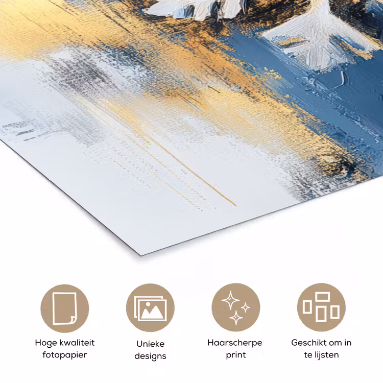 Abstract - Winter - Sneeuwvlok - Sneeuw - Goud poster papier klein -closeup_NL