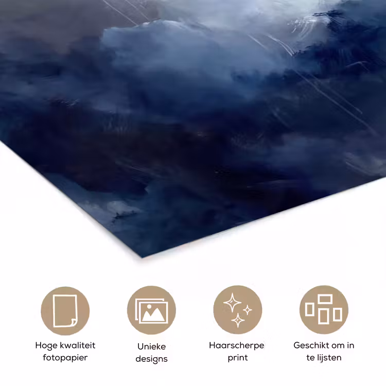 Abstract - Wolken - Modern - Blauw - Kunst poster papier klein -closeup_NL