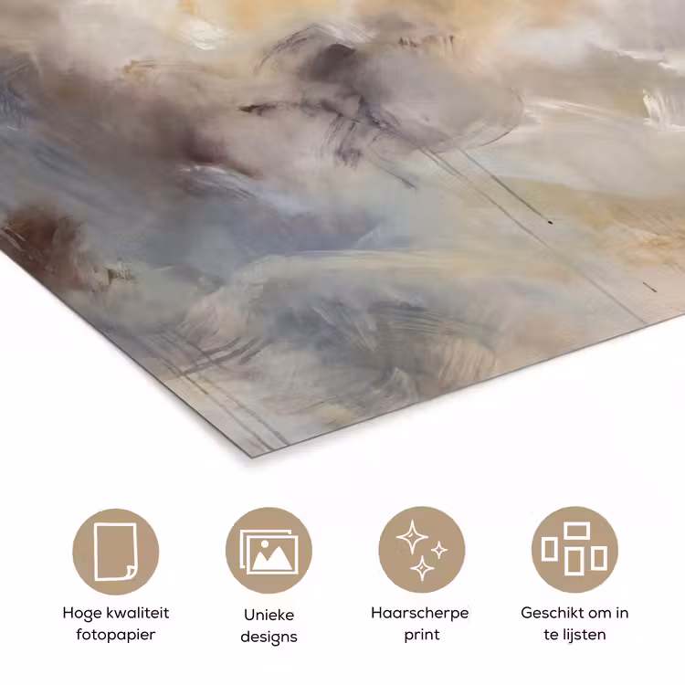 Abstract - Wolken - Sfeervol - Beige - Grijs poster papier klein -closeup_NL