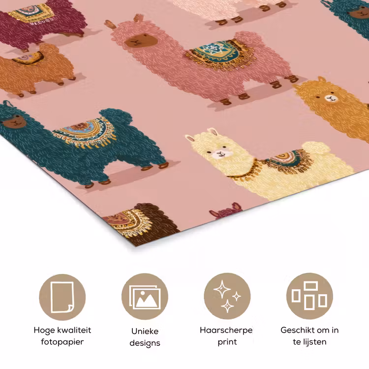 Alpaca's - Patroon - Kleurrijk poster papier klein 62 -closeup_NL
