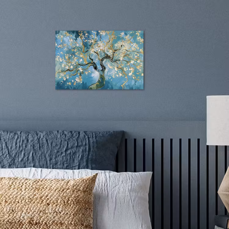 Amandelbloesem boom - Blauw - Abstract poster papier klein -sfeer2