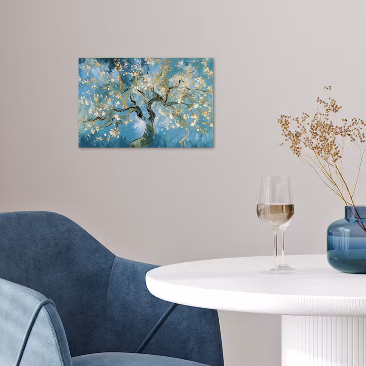 Amandelbloesem boom - Blauw - Abstract poster papier klein -sfeer3