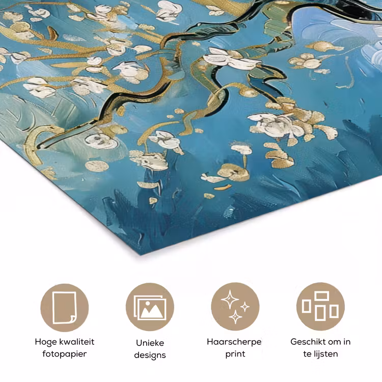 Amandelbloesem boom - Blauw - Abstract poster papier klein -closeup_NL