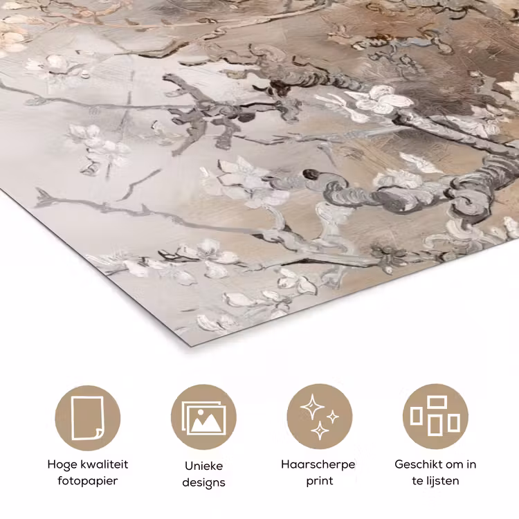 Amandelbloesem - Kunst - Van Gogh - Beige - Abstract poster papier klein -closeup_NL