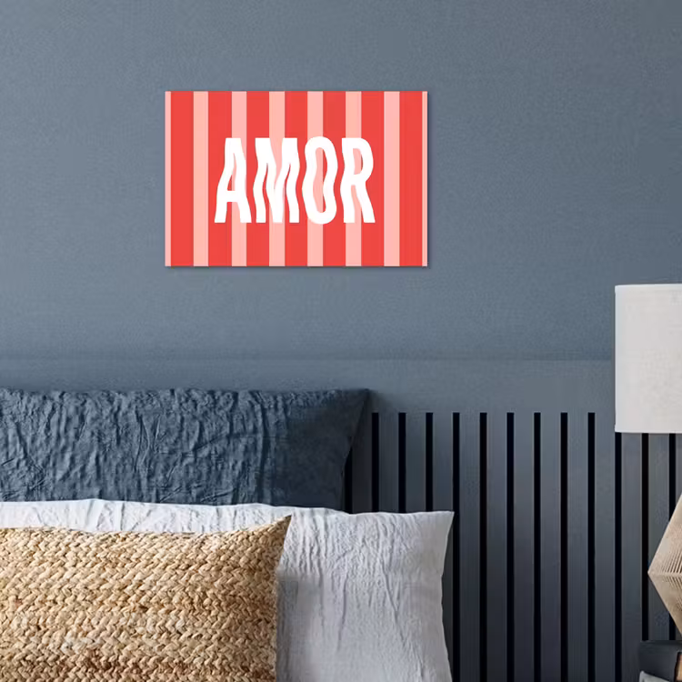 Amor - Strepen - Rood - Roze poster papier klein -sfeer2