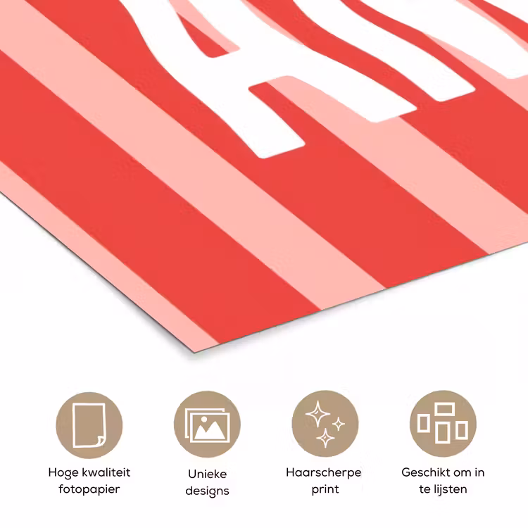 Amor - Strepen - Rood - Roze poster papier klein -closeup_NL