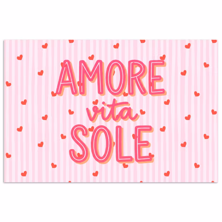 Amore vita sole - Roze - Hartjes poster papier klein -3d